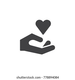 Heart in hand icon vector, filled flat sign, solid pictogram isolated on white. Love and valentine's day symbol, logo illustration.