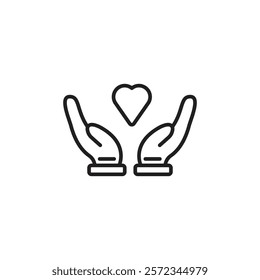 Heart in hand icon Vector flat thin line illustration