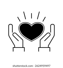 Symbol "Herz in der Hand". Herz in der Hand Vektor Symbol im Linienstil Design. Herz in Hand Symbol. Vektorgrafik.