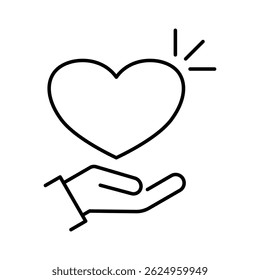 Heart in Hand Icon. Heart in Hand Vector Icon in line style design. Heart in Hand Symbol on white background. Vector illustration.