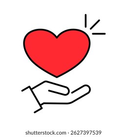 Heart in Hand Icon. Heart in Hand Vector Icon in line style design. Heart in Hand Symbol. Vector illustration.