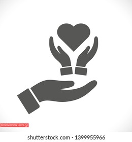 Heart in hand icon vector , lorem ipsum Flat design