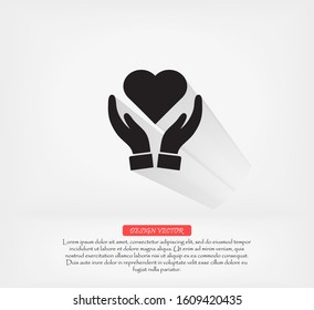 Heart in hand icon vector , lorem ipsum Flat design