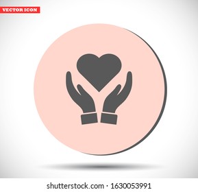 Heart in hand icon vector , lorem ipsum Flat design