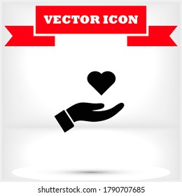 Vector de icono de corazón en mano , lorem ipsum Diseño plano