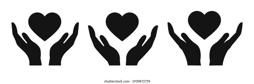 Heart in hand icon vector set