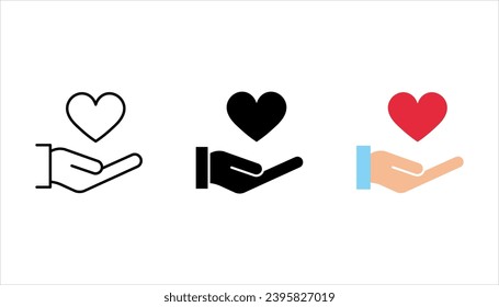 Heart in hand icons set. Hands holding heart icon set. Love icon. Health, medicine symbol. vector illustration on white background