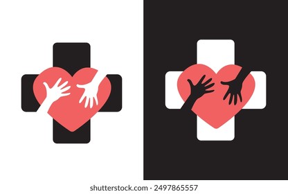 Heart in hand icons set. Hands holding heart icon. Love icon. Health, medicine symbol. Voluntary signs. St. Valentine Day concept. Vector isolated on the white background Pro Vector