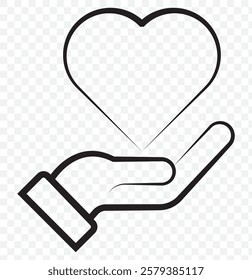 Heart in hand icons set. Hands holding heart icon. Love icon. Health, medicine symbol. Healthcare hands holding heart flat and line style - stock vector. Eps 10.
