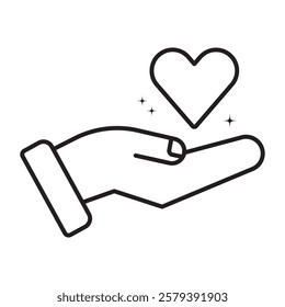 Heart in hand icons set. Hands holding heart icon. Love icon. Health, medicine symbol. Healthcare hands holding heart flat and line style - stock vector