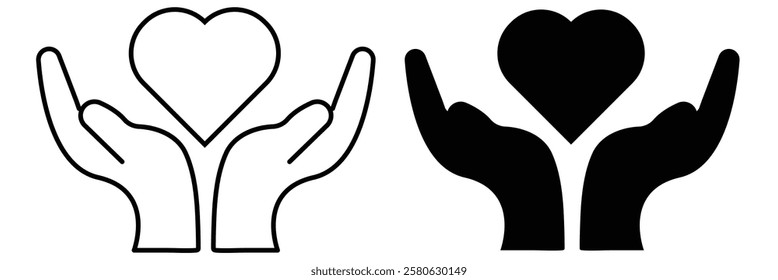 Heart in hand icons set. Hands holding heart icon. Love icon. Health, medicine symbol. eps 888
