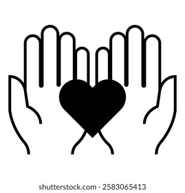 Heart in hand icons set. Hands holding heart icon. Love icon. Health, medicine symbol. Healthcare hands holding heart flat and line style. Hands holding pixelated heart from the side. Design eps 10