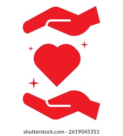 Heart in hand icons set. Hands holding heart icon. Love icon. Health, medicine symbol. Healthcare hands holding heart icon design eps 10