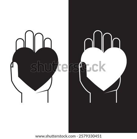 Heart in hand icons set. Hands holding. Love icon. Health, medicine symbol . 1176