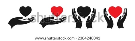 Heart in hand icons set, Healthcare, Donation and giving aid concept , Hands holding heart icon set