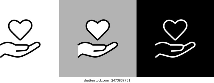 Conjunto de iconos de corazón en mano. Icono de Vector de línea simple.