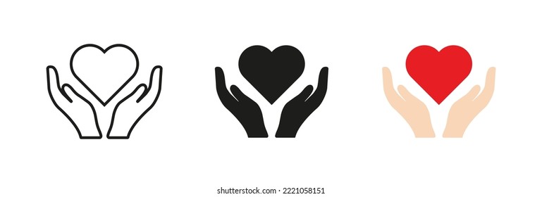 Heart in hand icons vector set. logo illustration. Different style icons set. Vector graphics.