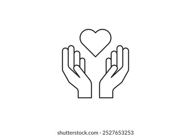 Heart in hand icon.vector hand holding heart, thank you icon outline style