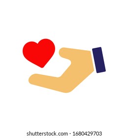 Heart in hand icon,vector illustration. Flat design style. vector heart in hand icon illustration isolated on White background, heart in hand icon Eps10. 