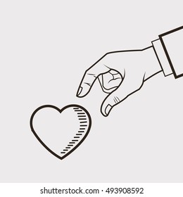 heart and hand line drawing image 