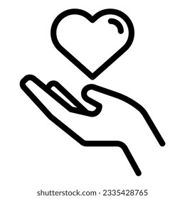Heart in hand line icon. Love in arm vector illustration isolated on white. Care outline style design, designed for web and app. Eps 10