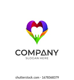 Heart and hand logo design. Colorful love logo style.