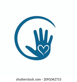 Heart hand logo vector in circle