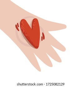 Heart in hand on an isolated background. Charity concept. Valentine's day. Social assistance and support. Compassion. Helping people in a difficult situation. Vector.
