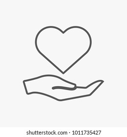 Heart and hand outline icon on white backround