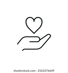 Heart and hand outlines icon. Care hands vector illustration.