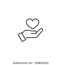 Heart In Hand Palm Symbol Line Black Icon On White Background