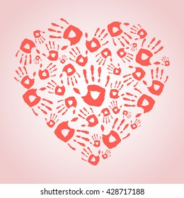 Heart with hand print icons. Vector illustration