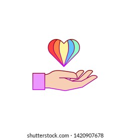 Heart, hand, rainbow, pride icon. Element of color world pride day icon. Premium quality graphic design icon. Signs and symbols collection icon