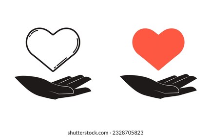 Heart in hand. A set of icons. 
