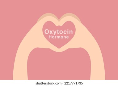 Heart Hand sign language with text Oxytocin Hormone at the center. Illustration about chemicals of human affect love, feeling, psychology and emotion.