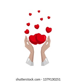 Heart in hand symbol, sign, icon, logo template for charity, health, voluntary, non profit organization, isolated on white background, vector illustration