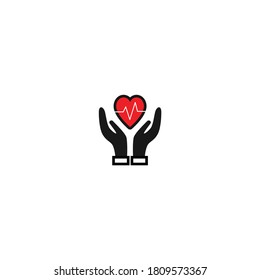 Heart in hand symbol, sign, icon, logo template for charity, health, voluntary, non profit organization
