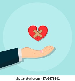 Heart in the hand symbols for health Isolated on blue background.vector illustration