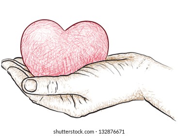 Heart in hand, vector drawing