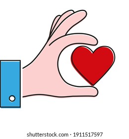 Corazón en mano. Gráficos vectoriales. Día de San Valentín.