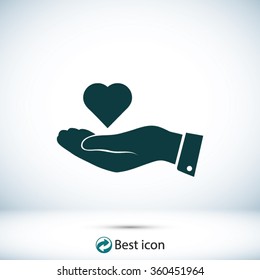 heart in hand vector icon