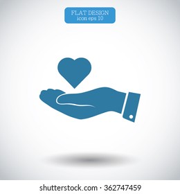 heart in hand vector icon