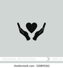 Heart in hand vector icon.