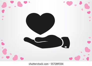 Heart in hand vector icon.