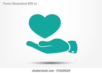 Heart in hand vector icon 