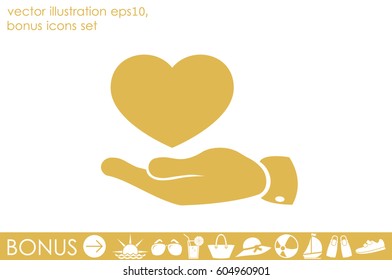 Heart in hand vector icon.