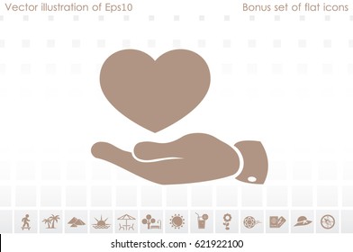 Heart in hand vector icon.