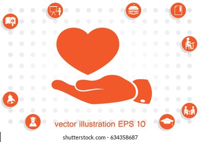 Heart in hand vector icon.