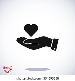 heart in hand vector icon, vector best flat icon, EPS