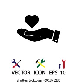 heart in hand vector icon, vector best flat icon, EPS